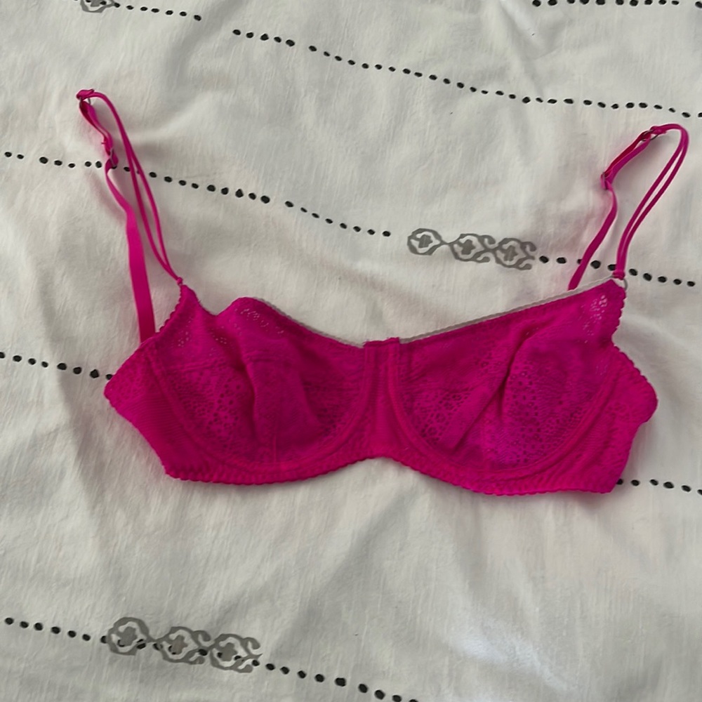 Pink lace underwire bra